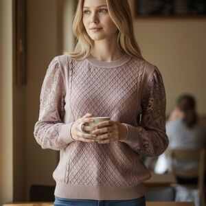CALIGRAPHIE | BUTTER SOFT LACE PUFF SLEEVE KNIT SWEATER